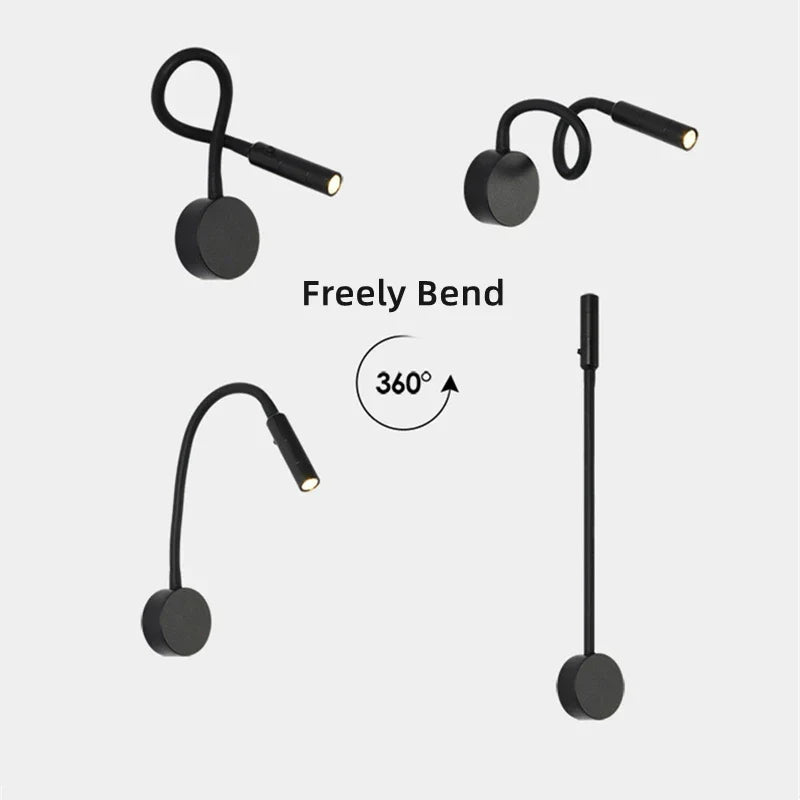 BowLift | Modern Flexible LED Reading Wall Lamp with Switch for Bedroom and Study - 1W/3W