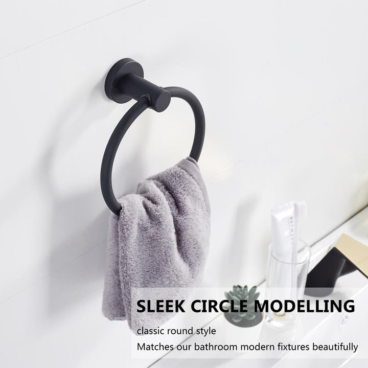 BowLift | Towel ring made of 304 stainless steel in chrome, Round simple design, Black, European bathroom accessories, Rustproof