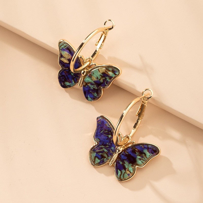 Gold Multicolor Butterfly Hoop Earrings