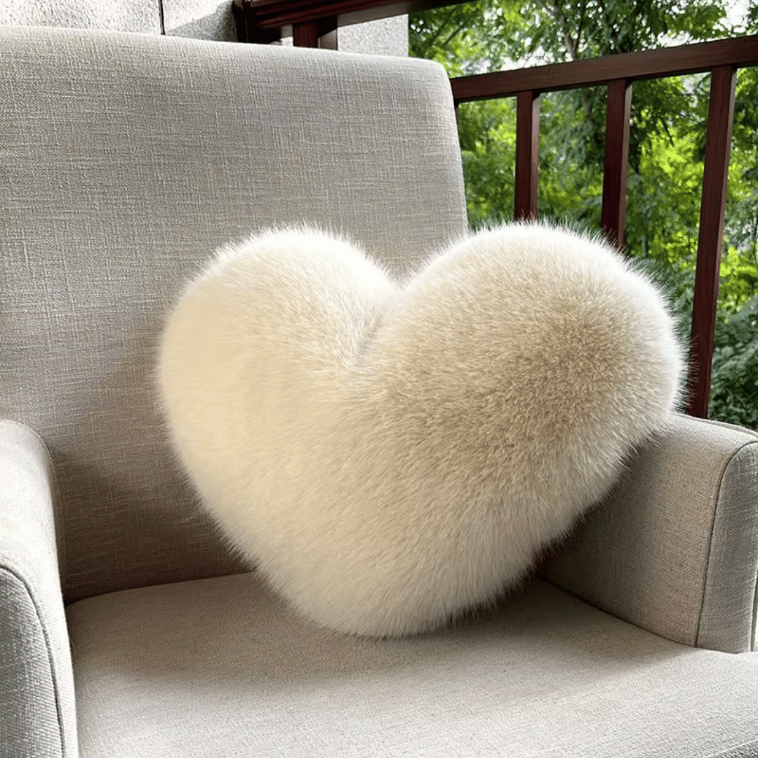 Azura | Heart-shaped faux fur pillow for warm & modern living spaces