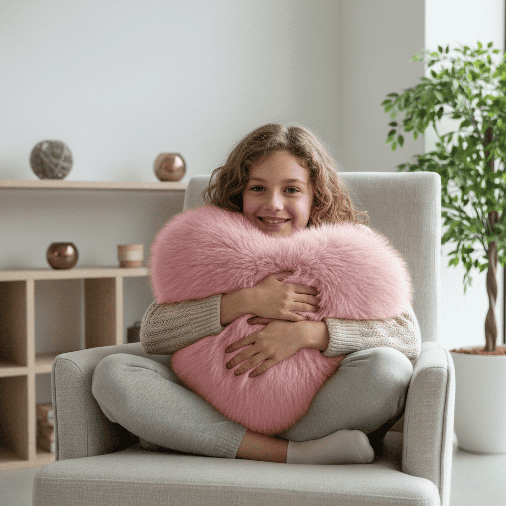 Azura | Heart-shaped faux fur pillow for warm & modern living spaces