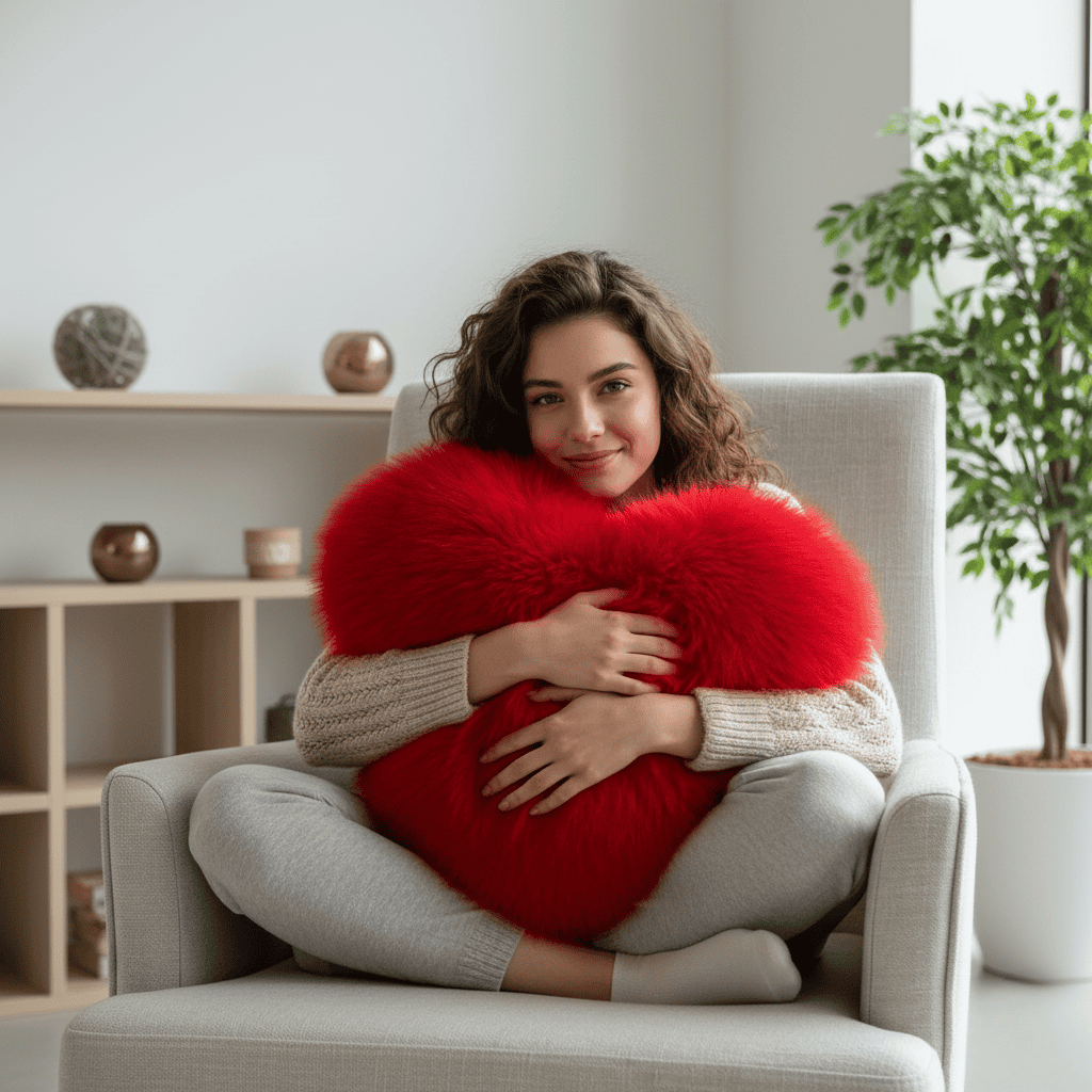 Azura | Heart-shaped faux fur pillow for warm & modern living spaces