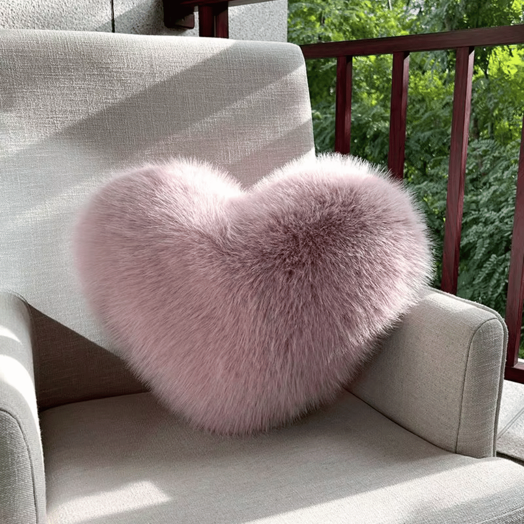 Azura | Heart-shaped faux fur pillow for warm & modern living spaces