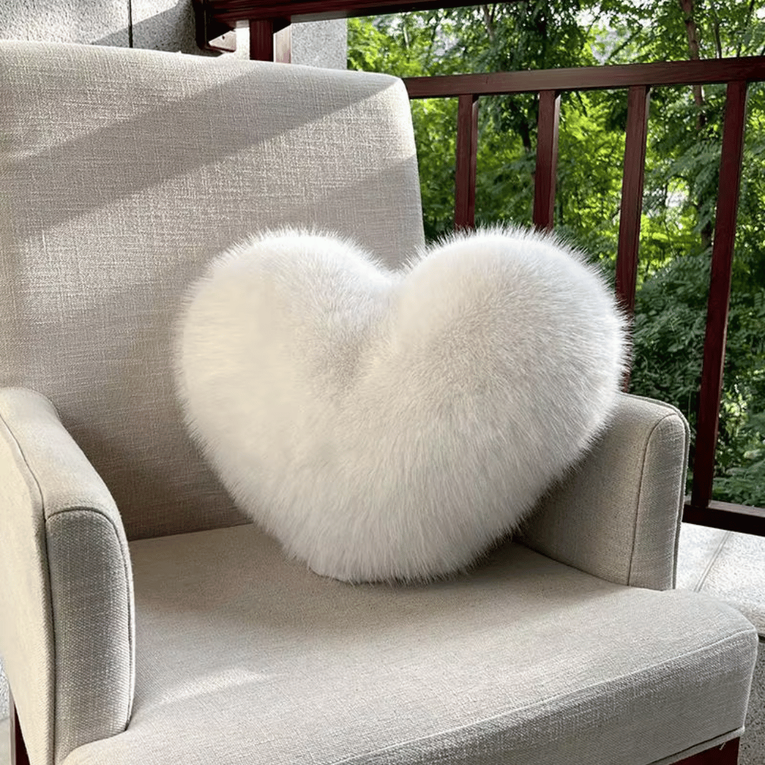 Azura | Heart-shaped faux fur pillow for warm & modern living spaces