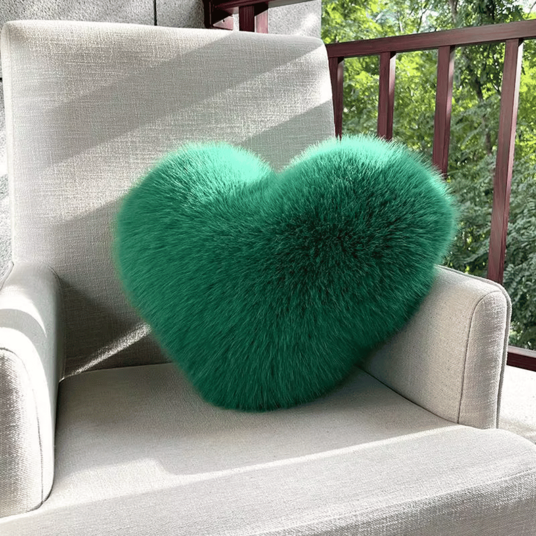 Azura | Heart-shaped faux fur pillow for warm & modern living spaces