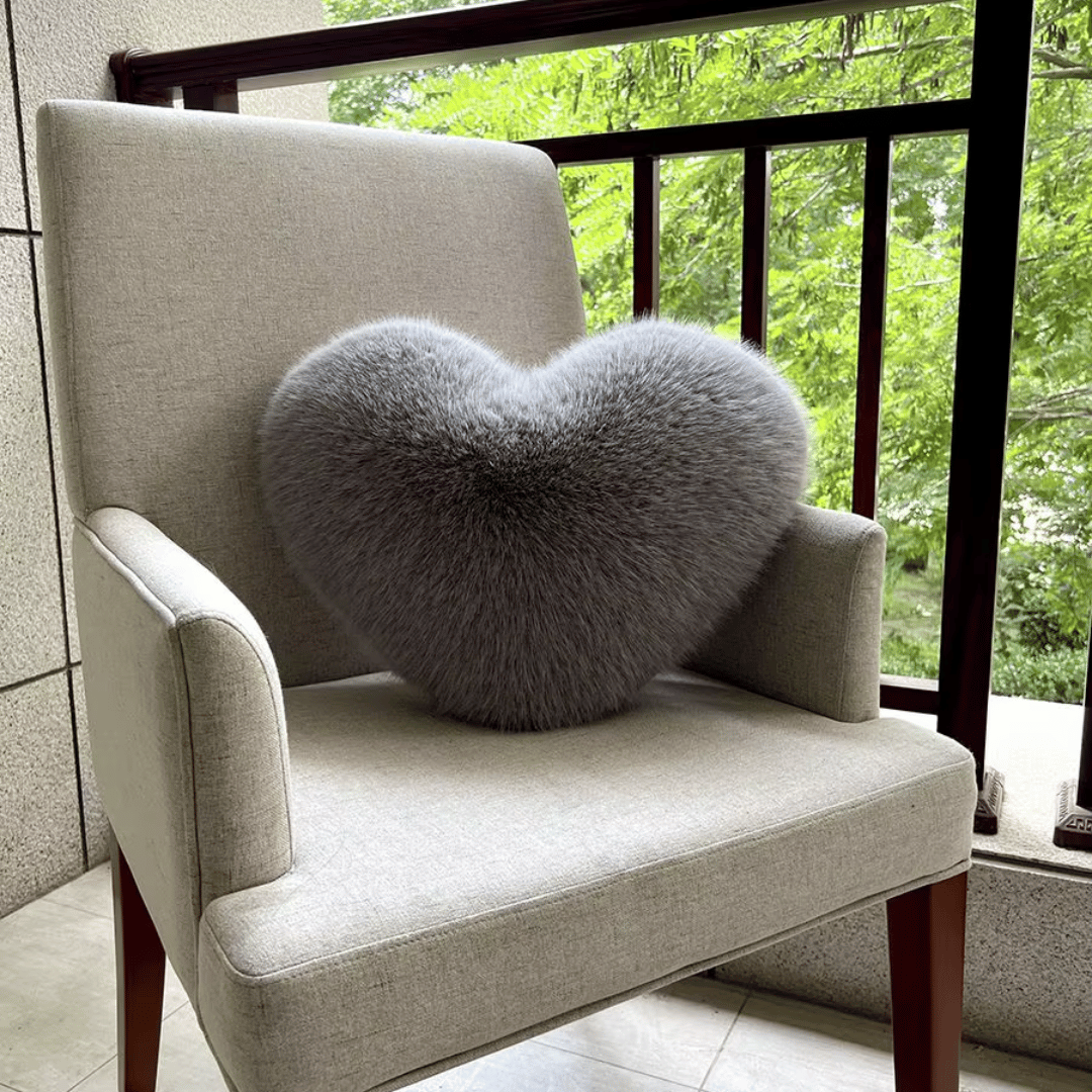 Azura | Heart-shaped faux fur pillow for warm & modern living spaces