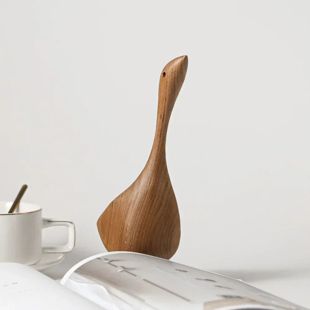 BowLift | Nordic Wooden Goose Figures Abstract Teak Wood Sculpture Love Couple Figures Natural Animal Ornaments for Home Decoration