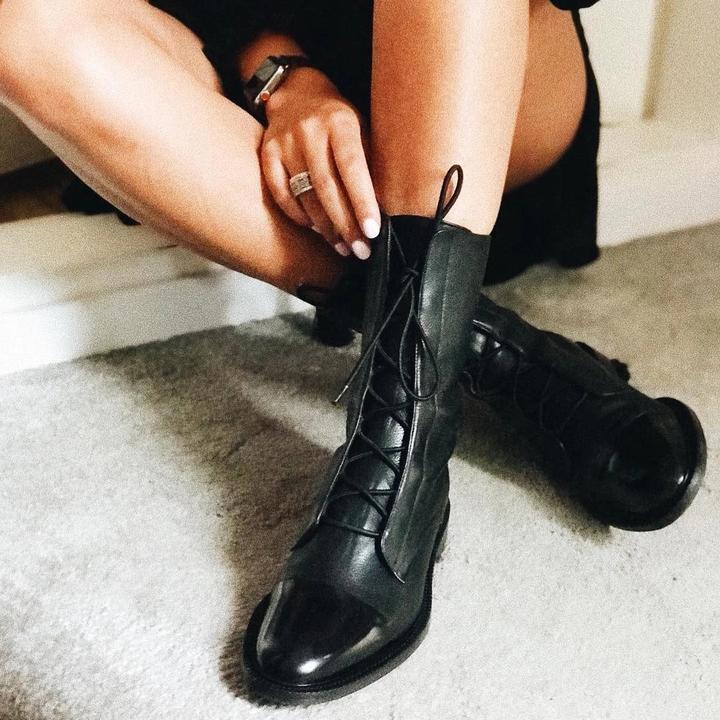 RENATA – CLASSIC LACE-UP VEGAN LEATHER BOOTS