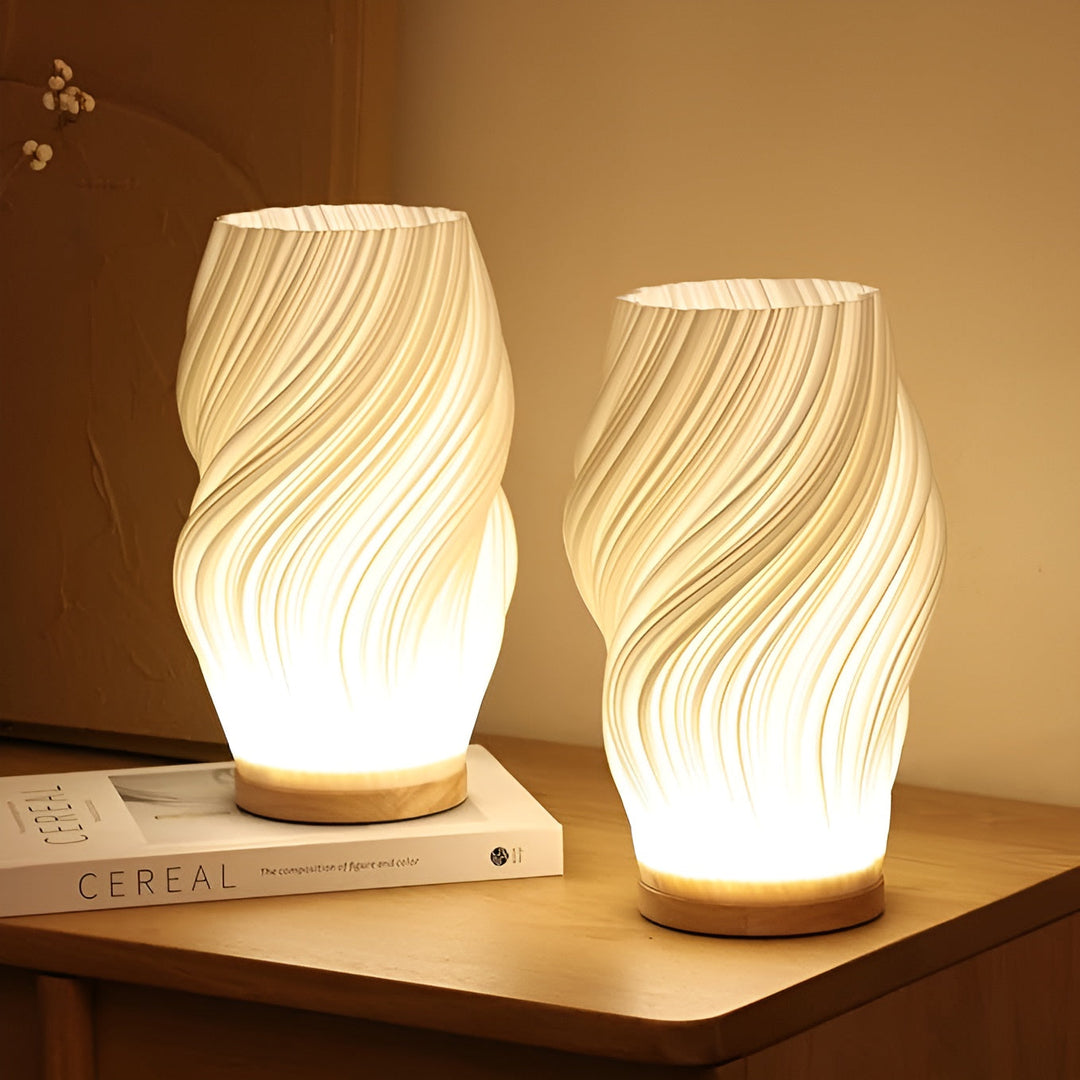 BowLift | DreamWave - Modern cream-colored 3D wave lamp with elegant metal base