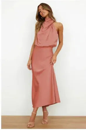 The Elegant Draped Halter Dress