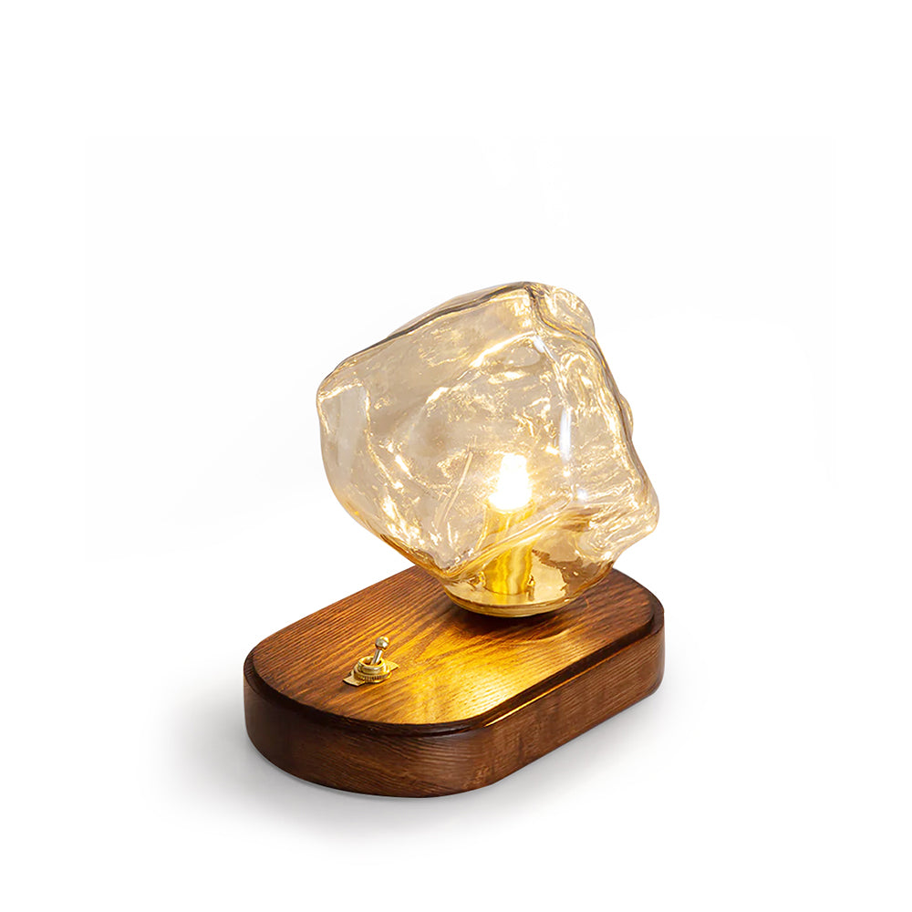 BowLift | RusticLume – Amber Glass and Wooden Table Lamp