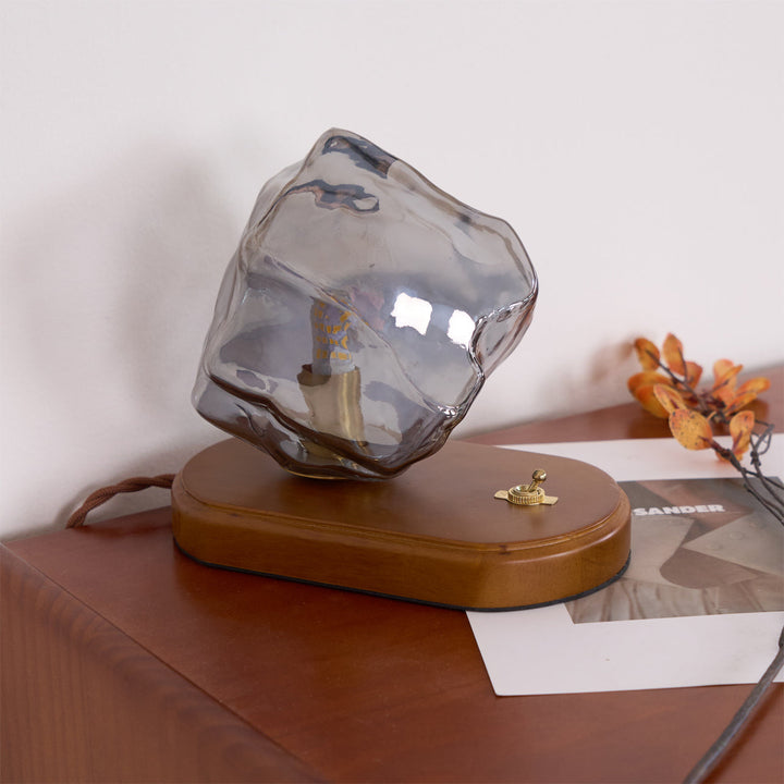 BowLift | RusticLume – Amber Glass and Wooden Table Lamp