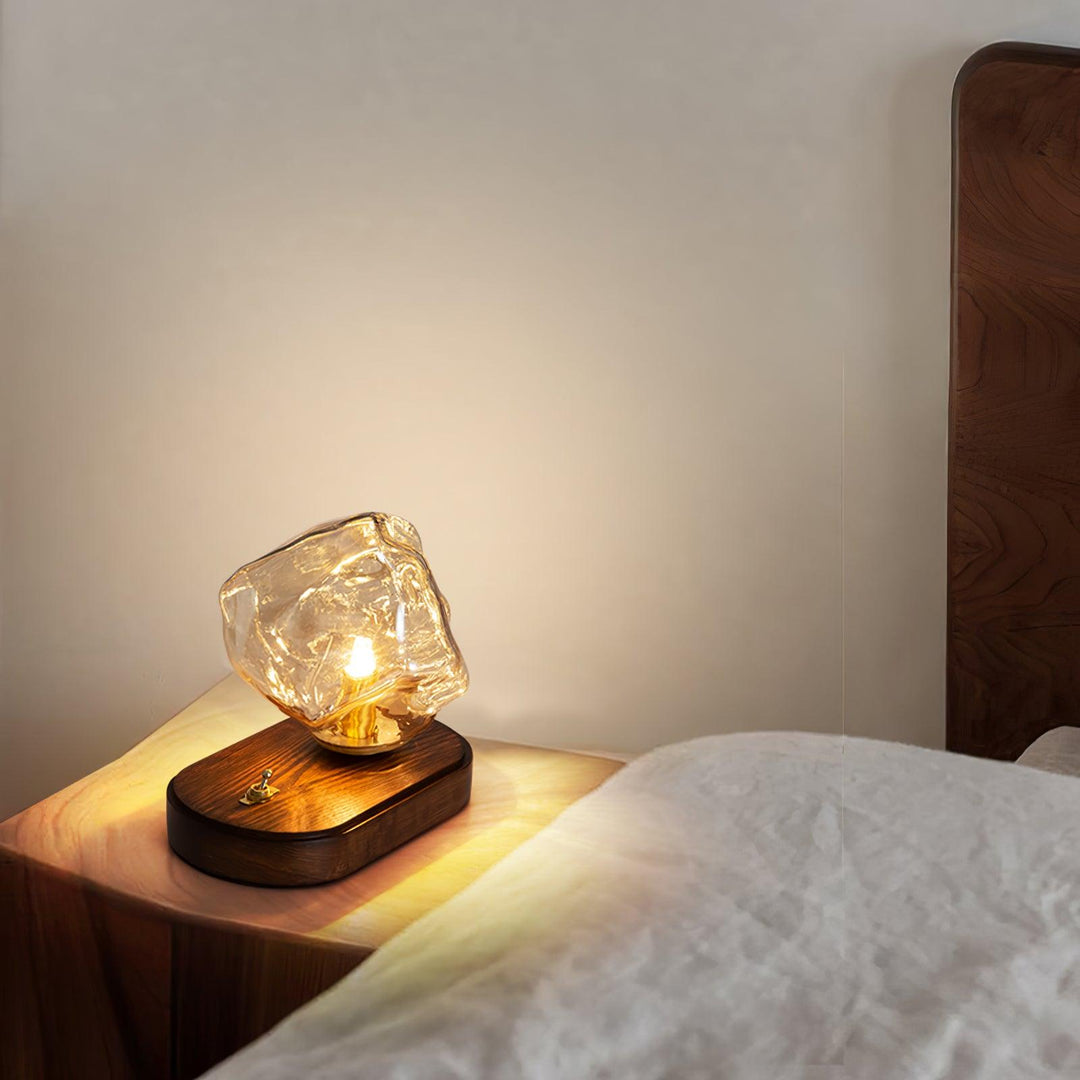 BowLift | Glass Block Table Lamp | Modern Design with Clear Glass | Ideal for Living Room & Bedroom Lighting