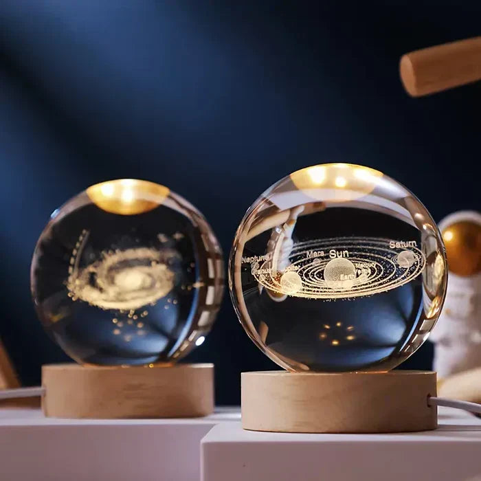 BowLift | AstroGlobe 3D Lamp – Spherical Wooden Table Lamp with Warm LED Light and Planet Design