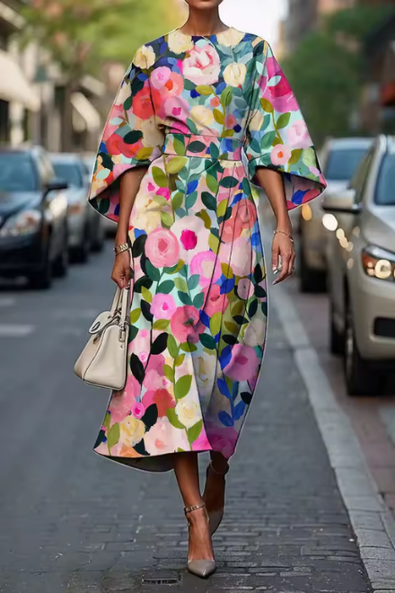 Celeste -  Elegant Floral Midi Dress
