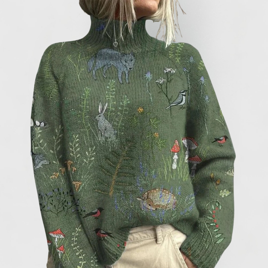 CASSANDRA – WOODLAND EMBROIDERED KNIT SWEATER
