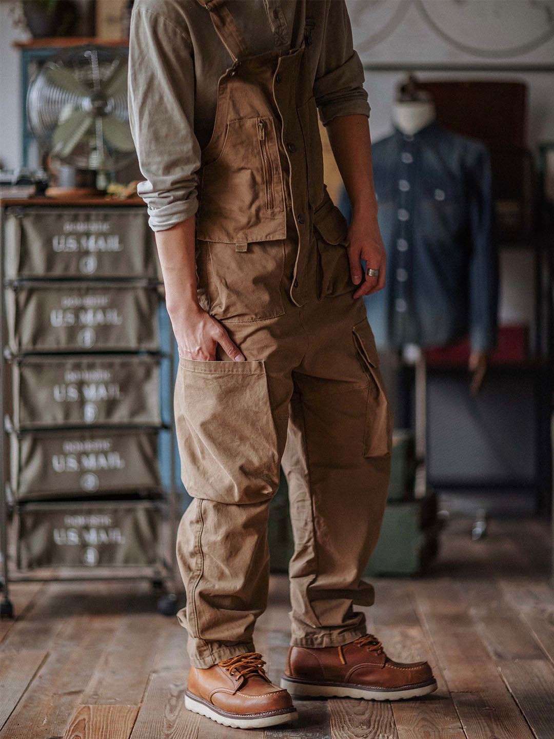 Canvas Cargo Dungarees for Men