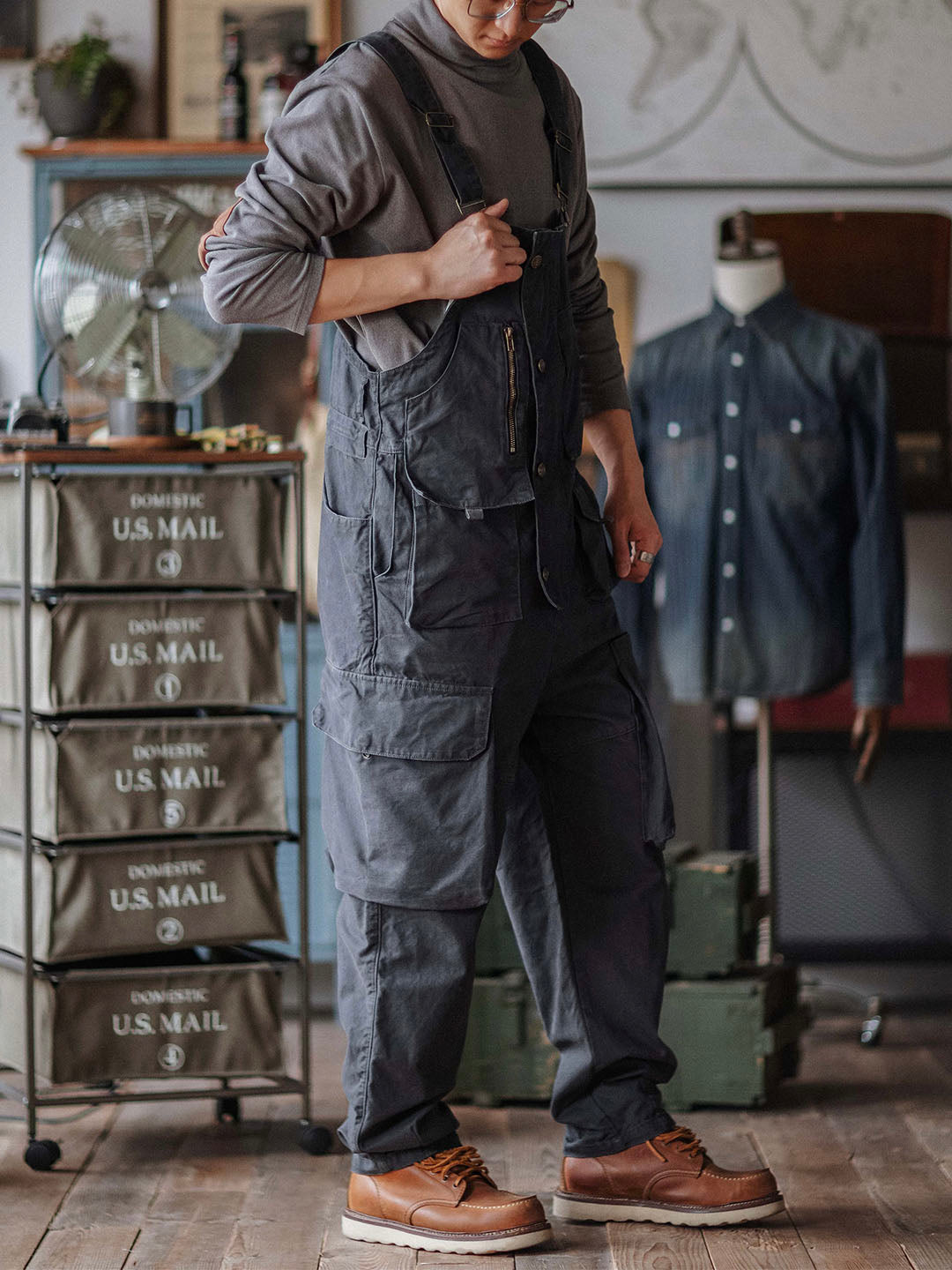 Canvas Cargo Dungarees for Men