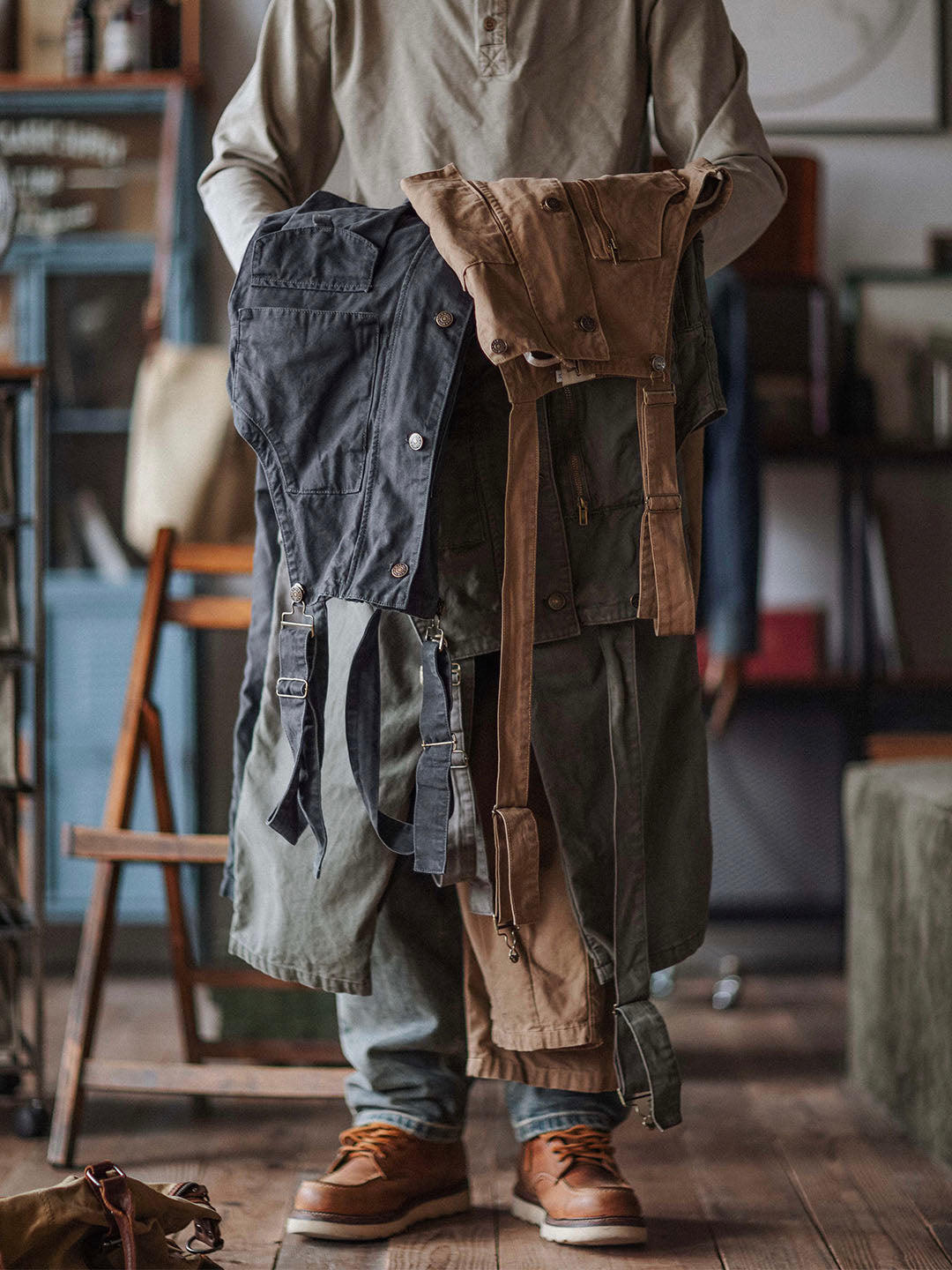Canvas Cargo Dungarees for Men