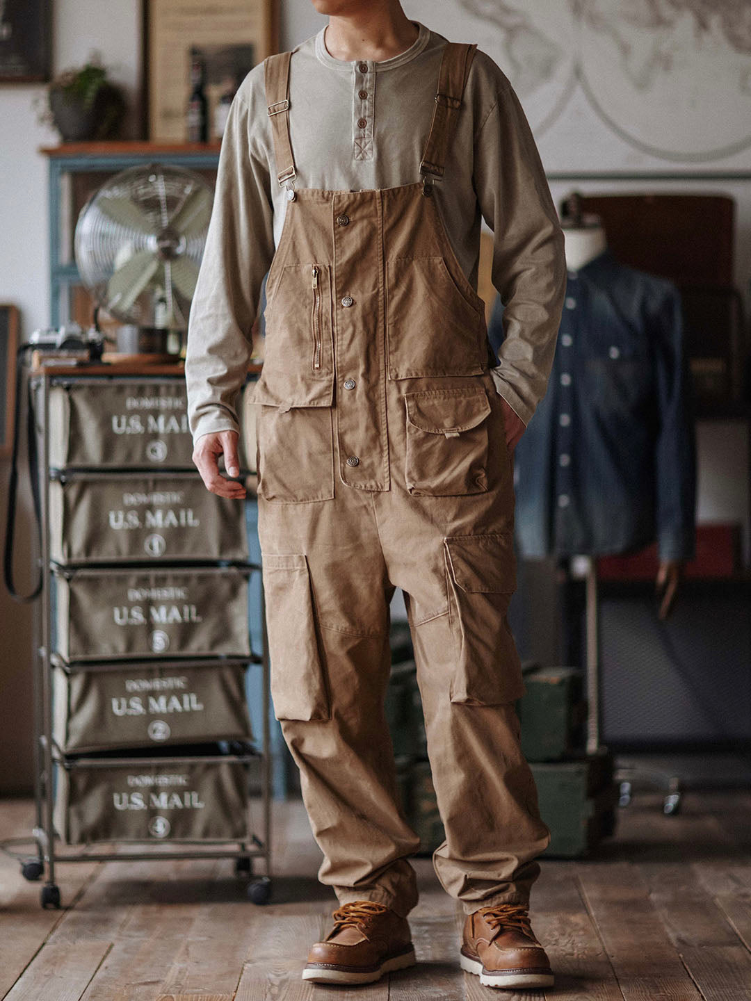 Canvas Cargo Dungarees for Men