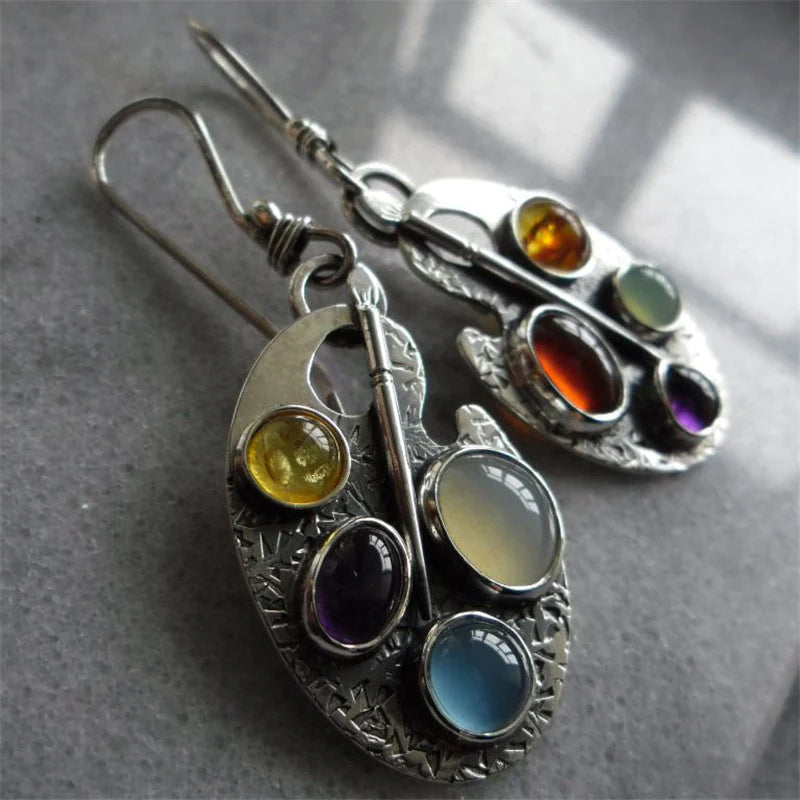Multicoloured Stone Vintage Earrings