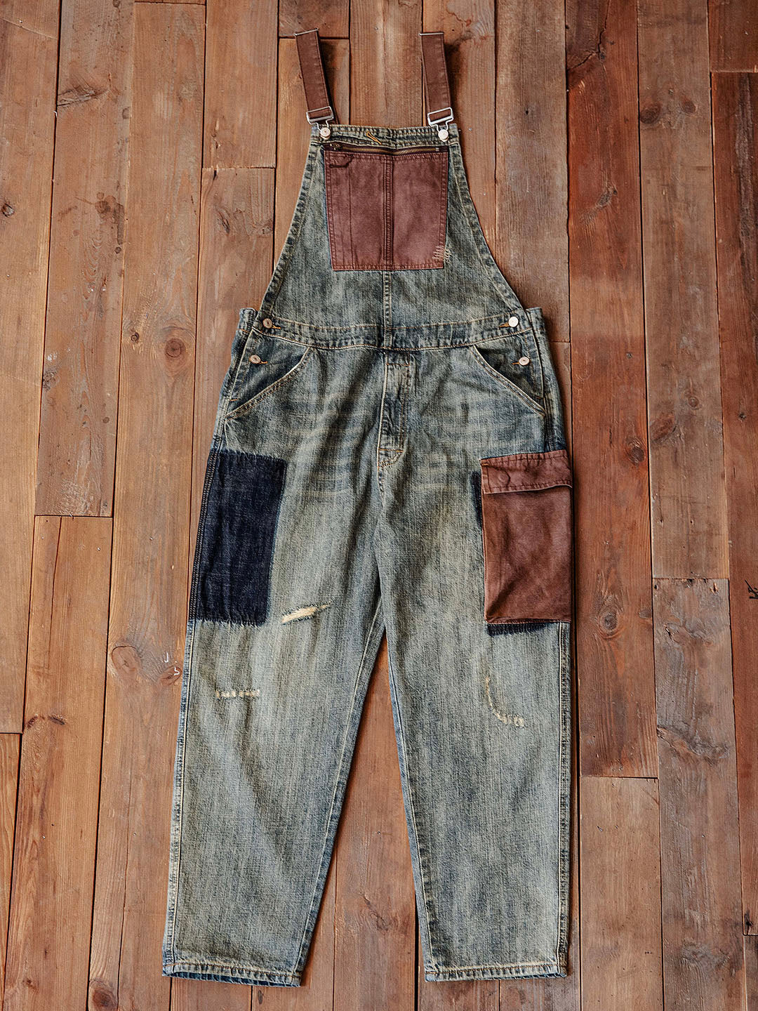 Men's Dungarees in Contrasting Distressed Denim