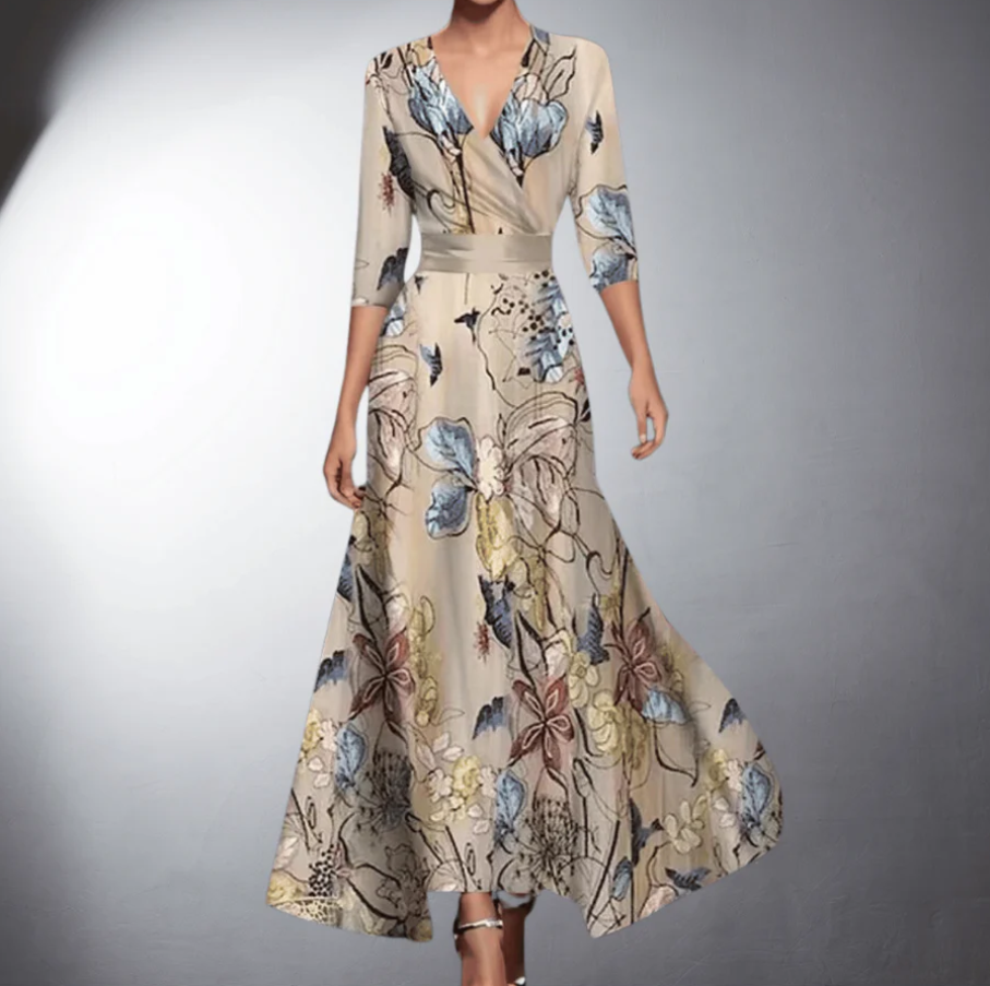 Zoe - Classic Floral V-Neck Maxi Dress