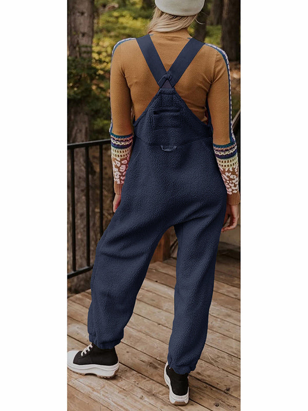 Fleece Thermal Overalls with Zipper Pockets for Women