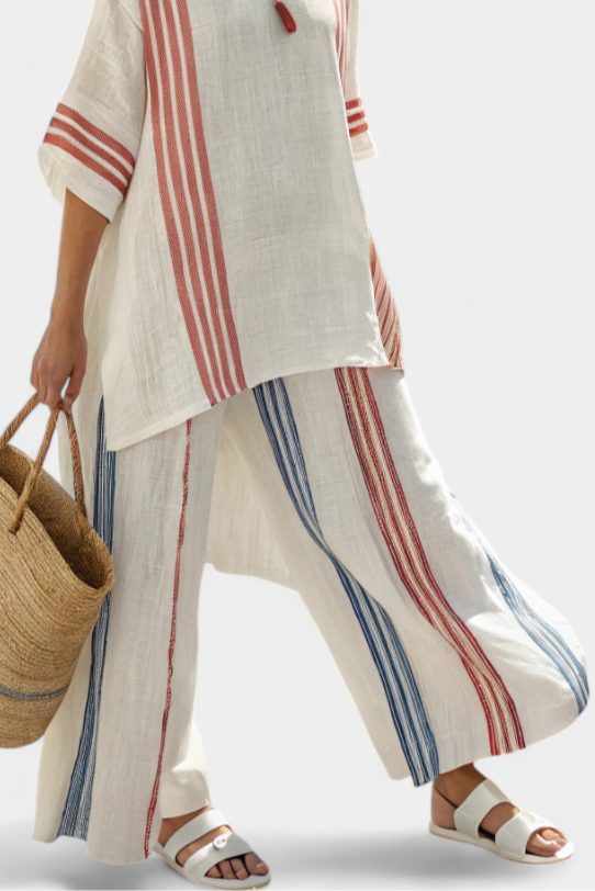 Solvane | Sophisticated Multicolor Striped Top & Mediterranean Pants