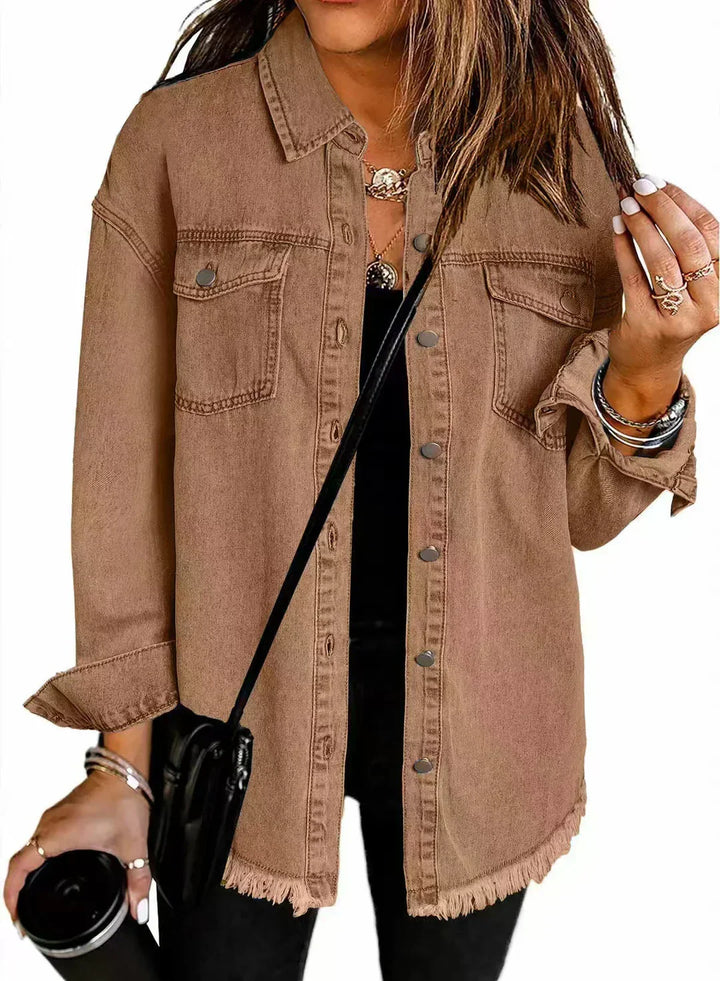 LANA – FRAYED HEM BUTTON-DOWN SHIRT JACKET