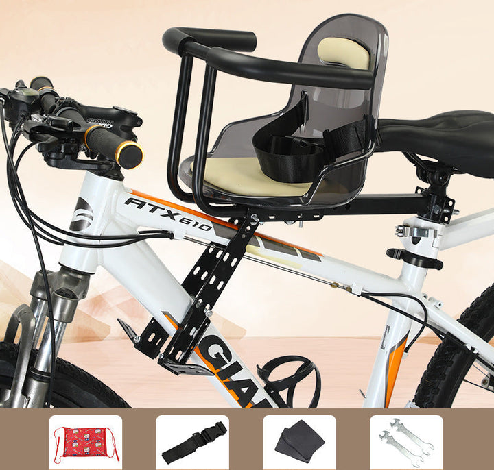Front-Mounted Padded Child Bicycle Seat with Safety Harness and Adjustable Universal Mount Azura