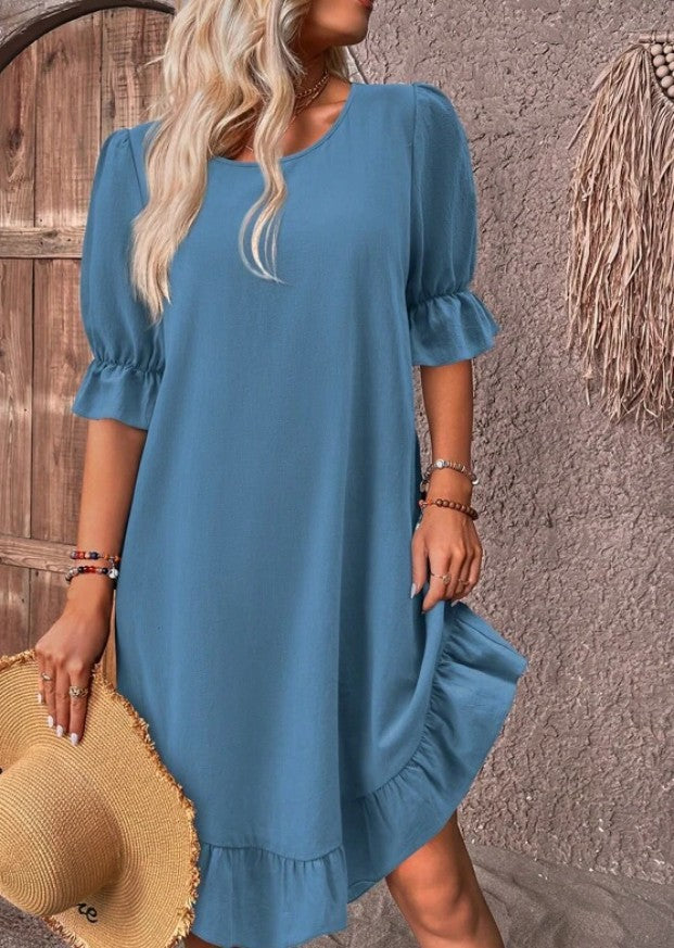 AMIRA – RETRO CHARM HALF SLEEVE MIDI DRESS