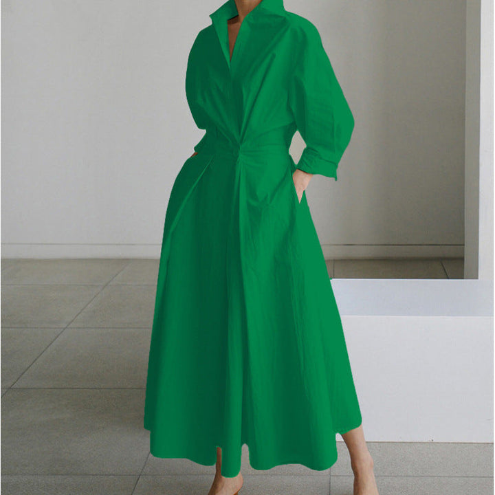Elegant Long Wrap Dress with Collar - Chic and Timeless