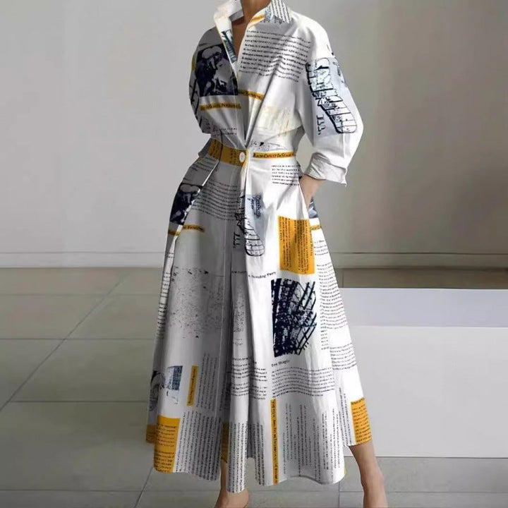 Elegant Long Wrap Dress with Collar - Chic and Timeless