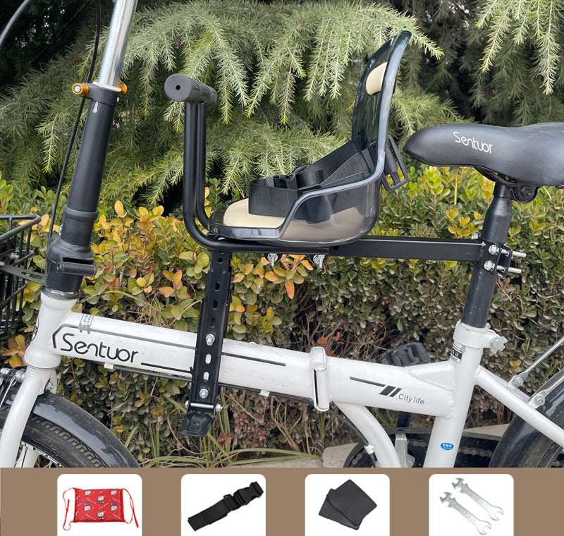 Front-Mounted Padded Child Bicycle Seat with Safety Harness and Adjustable Universal Mount Azura