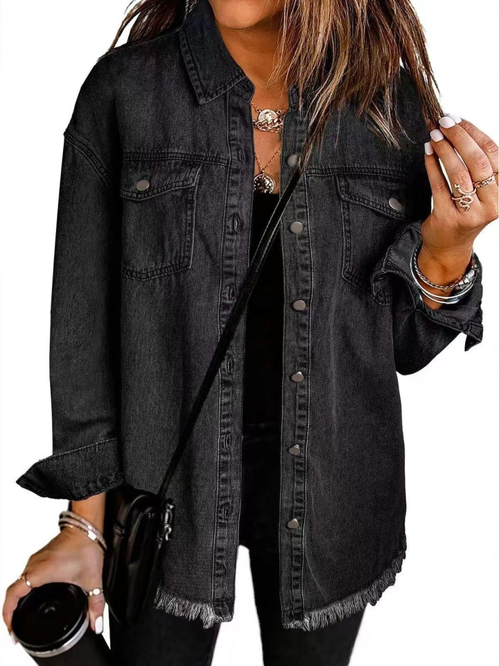 LANA – FRAYED HEM BUTTON-DOWN SHIRT JACKET