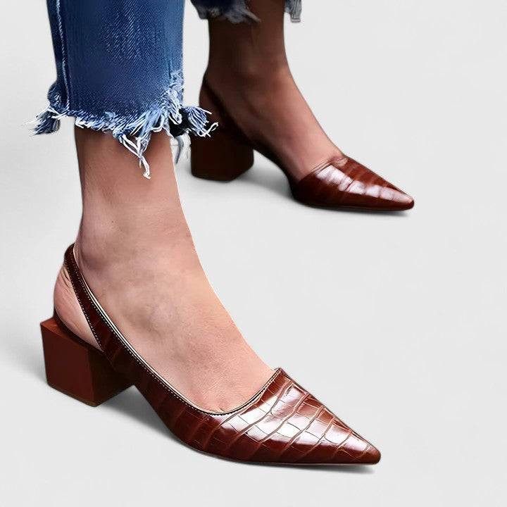 ELEANOR – CROCO SLINGBACK BLOCK HEELS