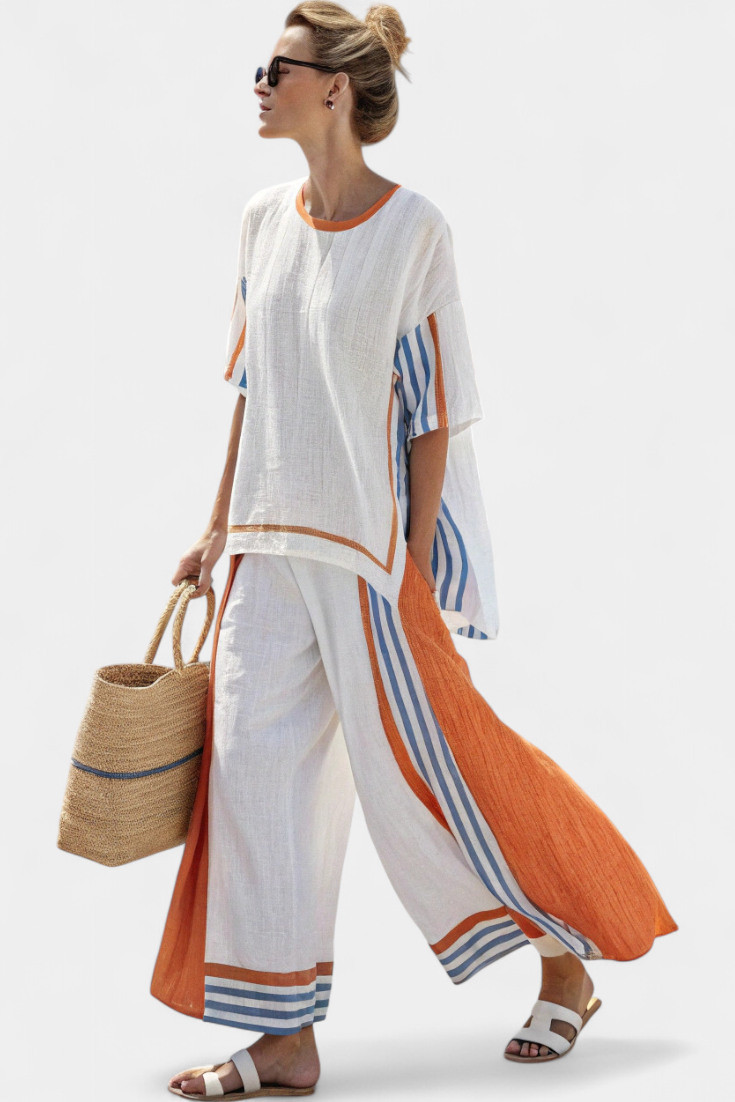 Thorneil | Comfortable Wide-Leg Striped Pants & Linen Top