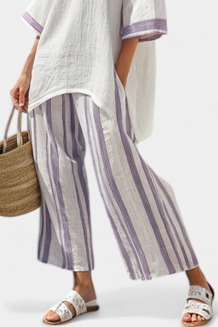 Luxmere | Comfortable Relaxed Blouse & Striped Bamboo Pants