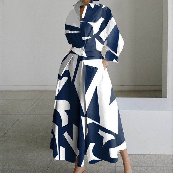 Elegant Long Wrap Dress with Collar - Chic and Timeless