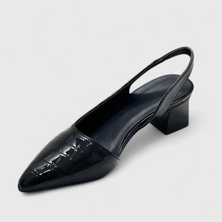 ELEANOR – CROCO SLINGBACK BLOCK HEELS