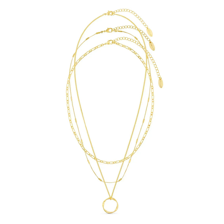 Open Circle Three Row Necklace | Gold