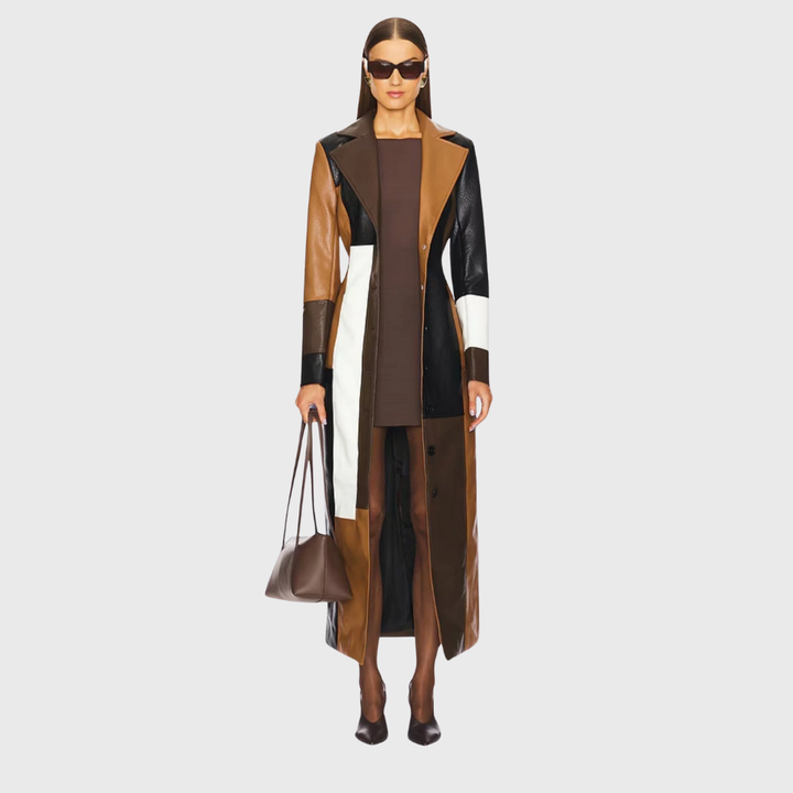 Harley™ | Long Elegant Leather Patchwork Coat