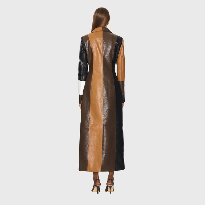 Harley™ | Long Elegant Leather Patchwork Coat