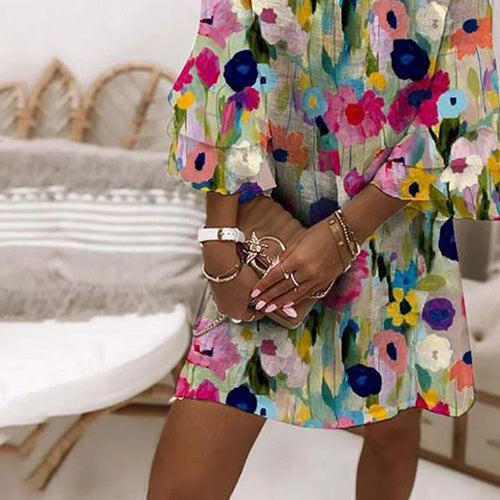 Tabitha - Romantic Floral Print V-Neck Mini Dress