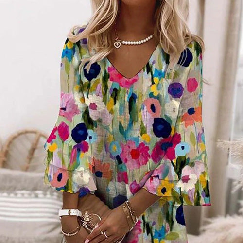 Tabitha - Romantic Floral Print V-Neck Mini Dress