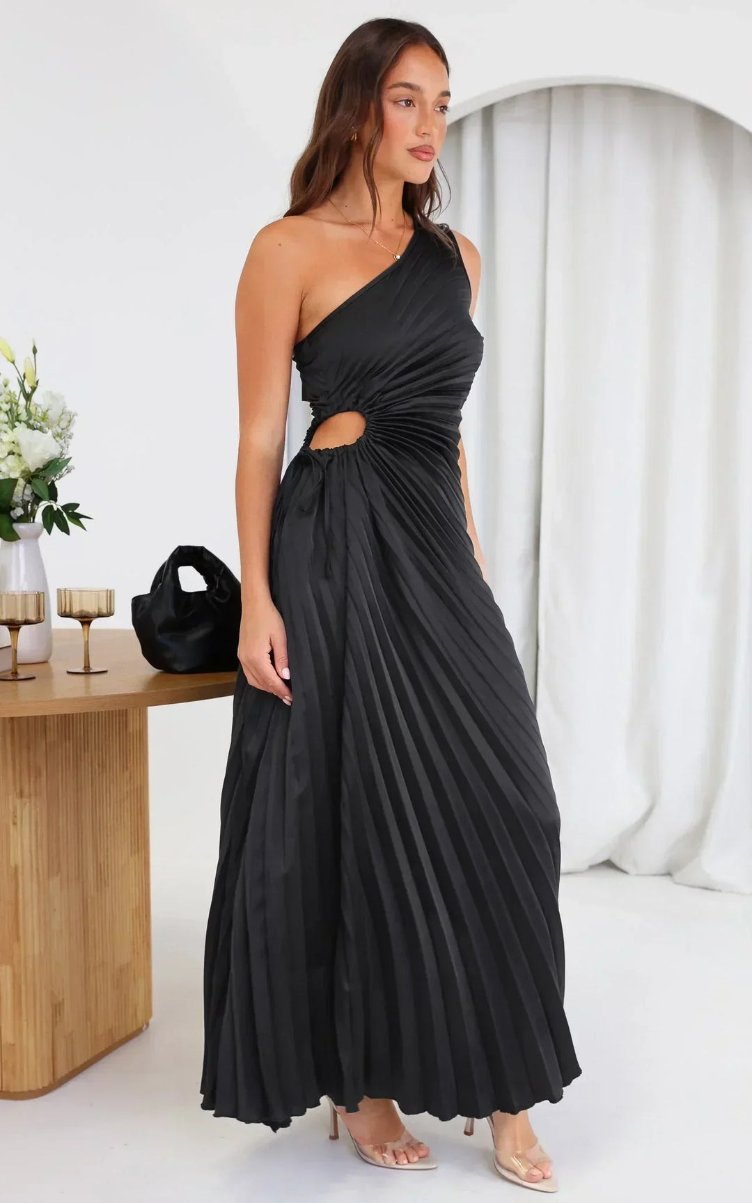 Sylviana - One Shoulder Pleated Midi Dress