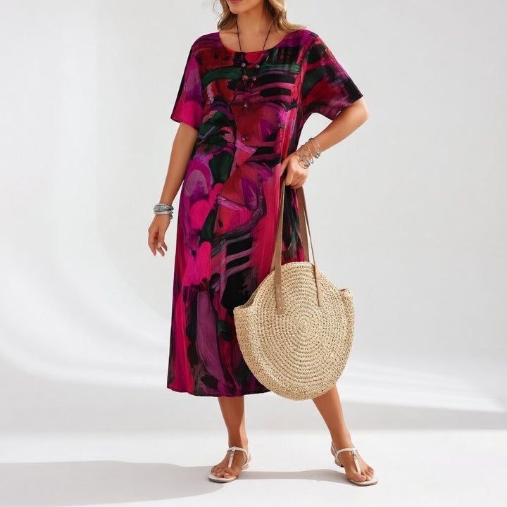 Flowy long dress with artistic print — Summer bohemian elegance