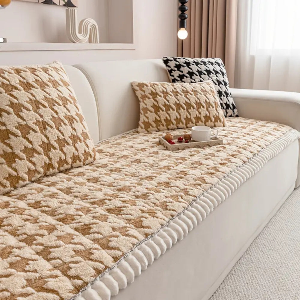 BowLift | Colourful Plush Houndstooth Sofa Cover and Cushion Cover