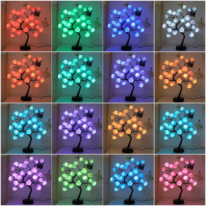 BowLift | RGB Rose Flower Tree Lights 24LED USB Battery Table Lamp Fairy Night Light Home Party Christmas Wedding Bedroom Decoration Gift